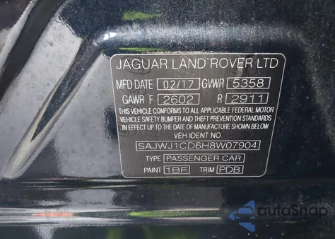 2017 Jaguar Xj R-Sport из США, поврежденный, VIN SAJWJ1CD6H8W07904